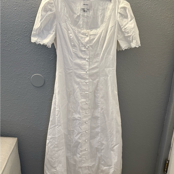 Reformation Alida Organic Cotton White Midi Dress with Button Detail - Picture 3 of 5